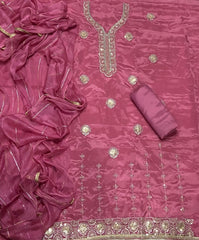 Glass Organza Suit Set with Zari Thread & Sequins Work - Yanchi