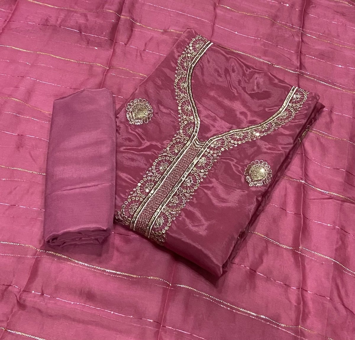 Glass Organza Suit Set with Zari Thread & Sequins Work - Yanchi