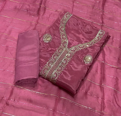 Glass Organza Suit Set with Zari Thread & Sequins Work - Yanchi