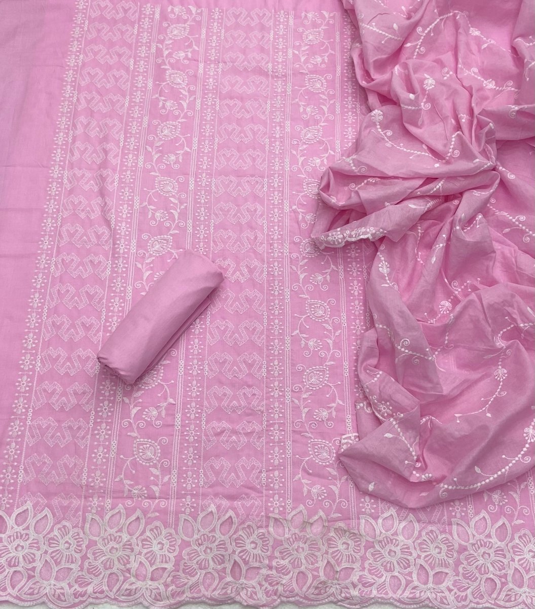 Graceful Cotton Chikankari Suit Set DN1 (Baby Pink) - Yanchi