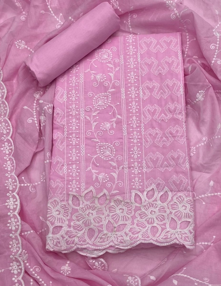 Graceful Cotton Chikankari Suit Set DN1 (Baby Pink) - Yanchi