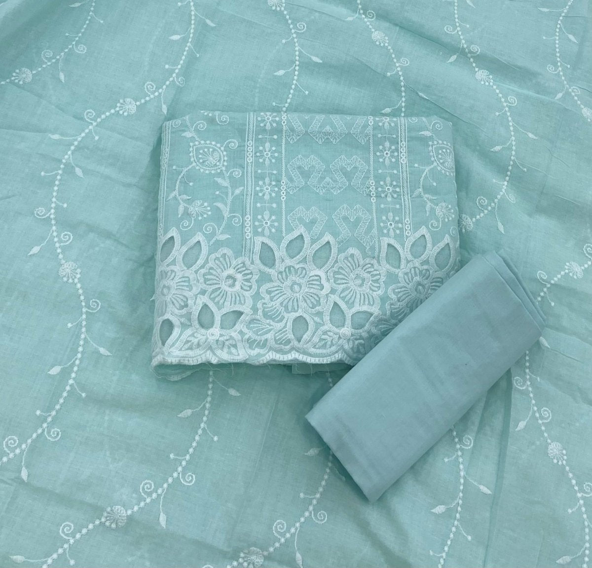 Graceful Cotton Chikankari Suit Set DN1 (Blue) - Yanchi