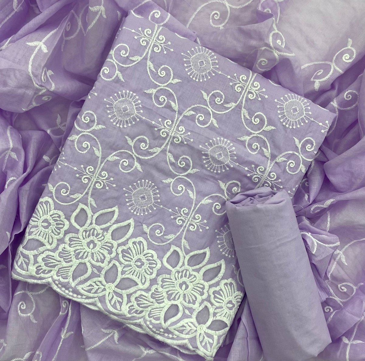 Graceful Cotton Chikankari Suit Set DN1 (Lavender) - Yanchi