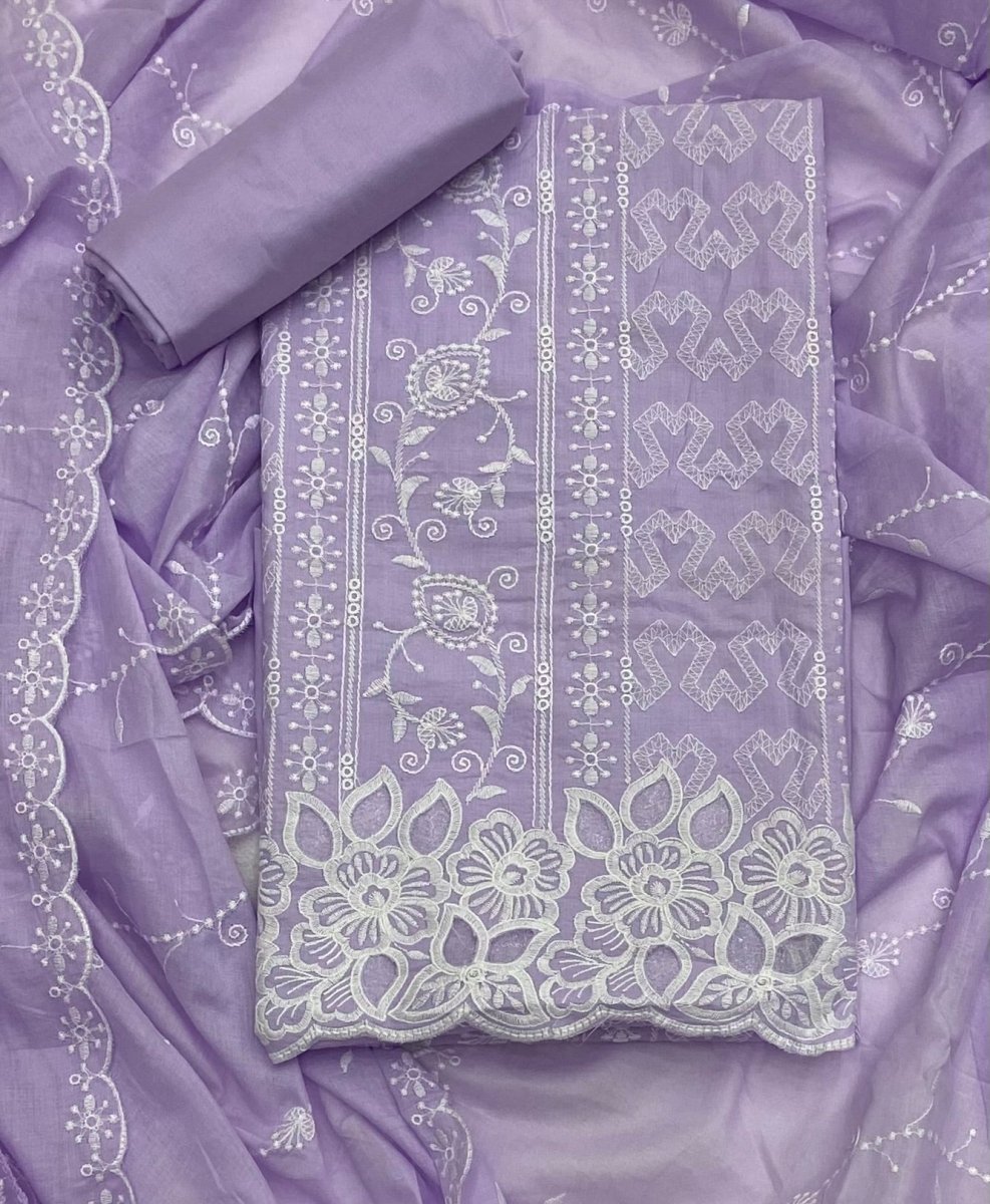 Graceful Cotton Chikankari Suit Set DN1 (Lavender) - Yanchi