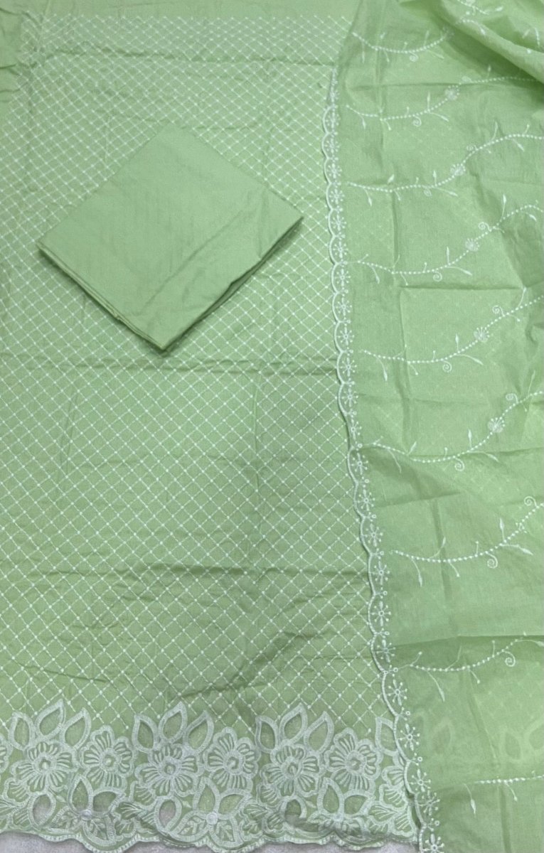 Graceful Cotton Chikankari Suit Set DN1 (Light - Green) - Yanchi