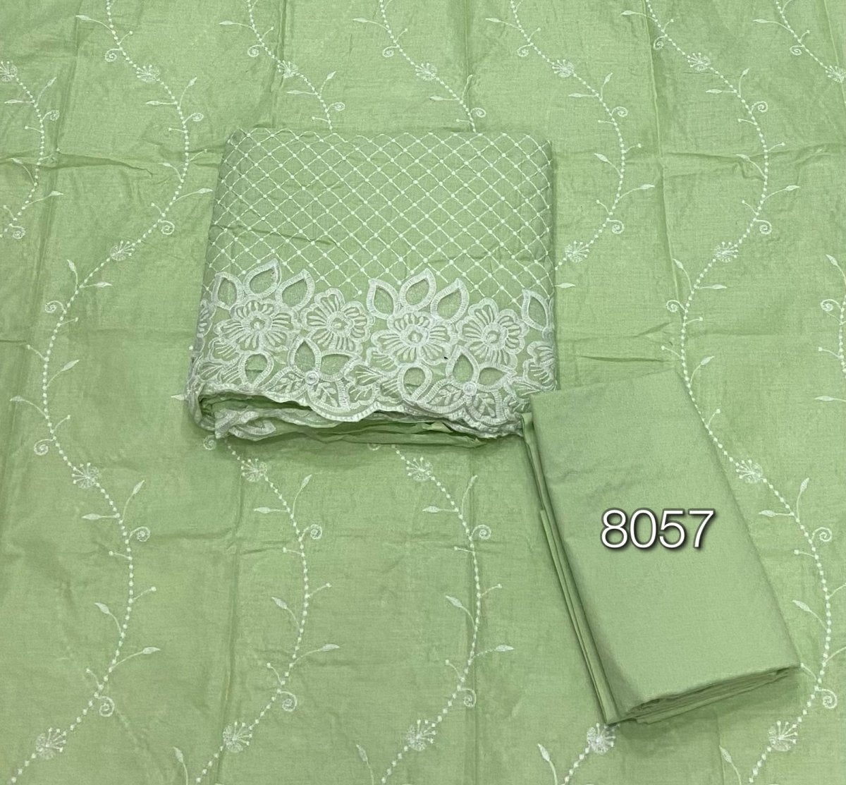 Graceful Cotton Chikankari Suit Set DN1 (Light - Green) - Yanchi