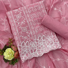 Graceful Cotton Chikankari Suit Set DN1 (Peach Pink) - Yanchi