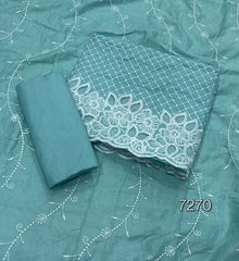 Graceful Cotton Chikankari Suit Set DN1 (Sea - blue) - Yanchi
