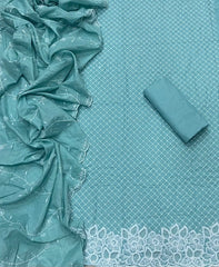 Graceful Cotton Chikankari Suit Set DN1 (Sea - blue) - Yanchi