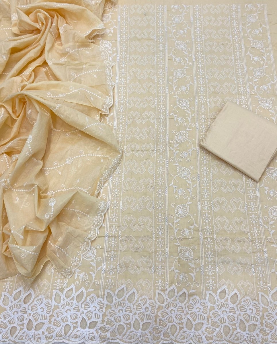 Graceful Cotton Chikankari Suit Set DN1 (Yellow) - Yanchi