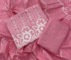 Graceful Cotton Chikankari Suit Set DN10 (Peach - Pink) - Yanchi
