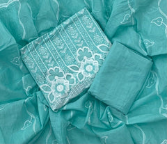 Graceful Cotton Chikankari Suit Set DN10 (Sec - Blue) - Yanchi