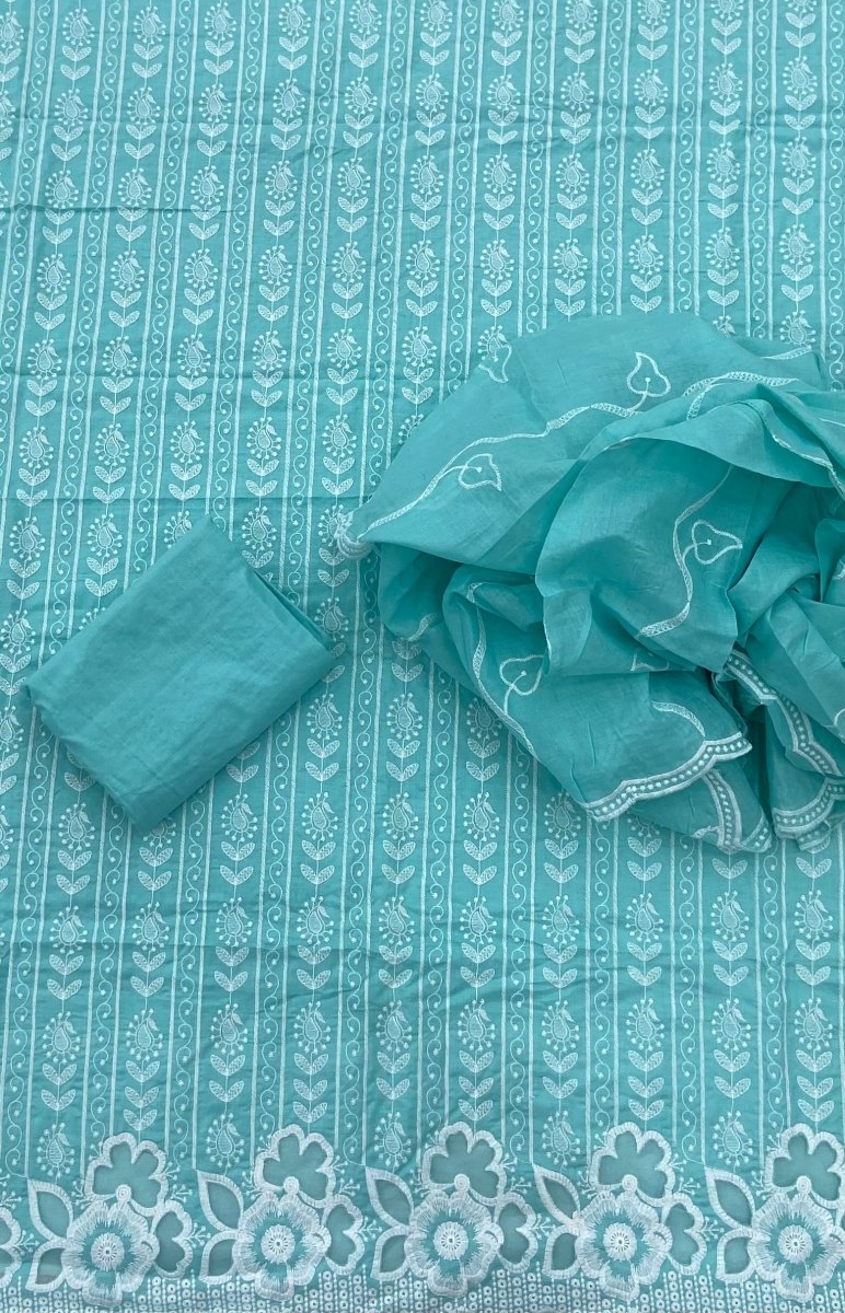 Graceful Cotton Chikankari Suit Set DN10 (Sec - Blue) - Yanchi