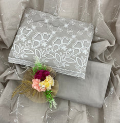Graceful Cotton Chikankari Suit Set DN11 (Grey) - Yanchi