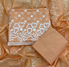 Graceful Cotton Chikankari Suit Set DN11 (Orange) - Yanchi