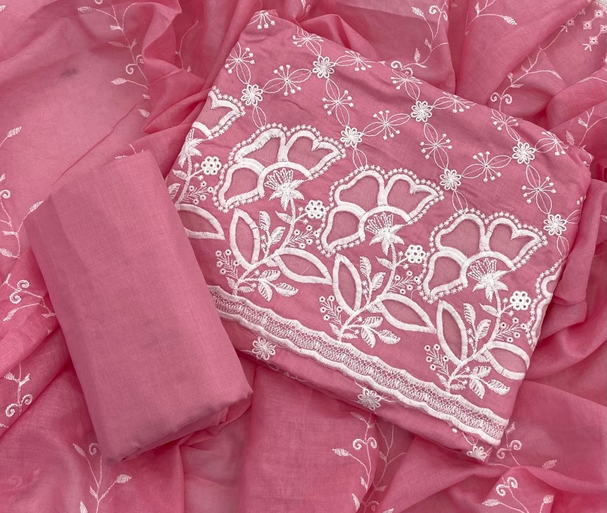 Graceful Cotton Chikankari Suit Set DN11 (Peach - Pink) - Yanchi