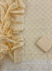 Graceful Cotton Chikankari Suit Set DN11 (Soft Yellow) - Yanchi
