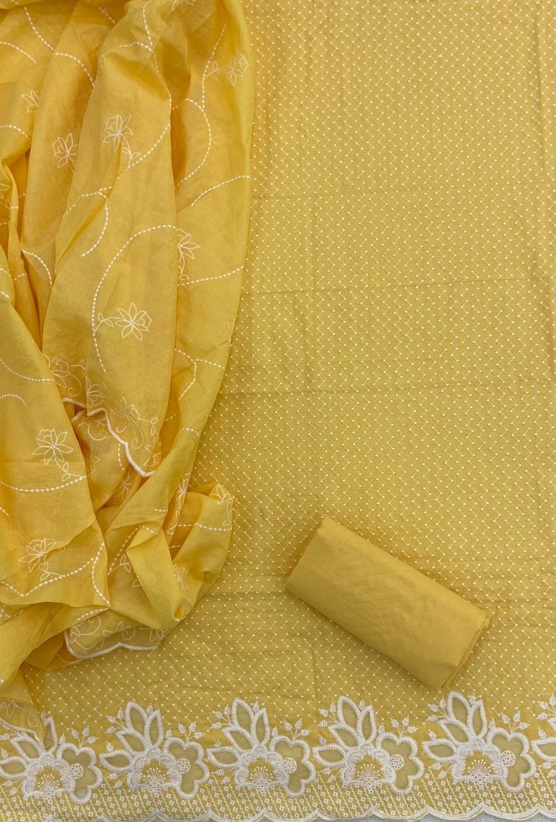 Graceful Cotton Chikankari Suit Set DN12 (Yellow) - Yanchi