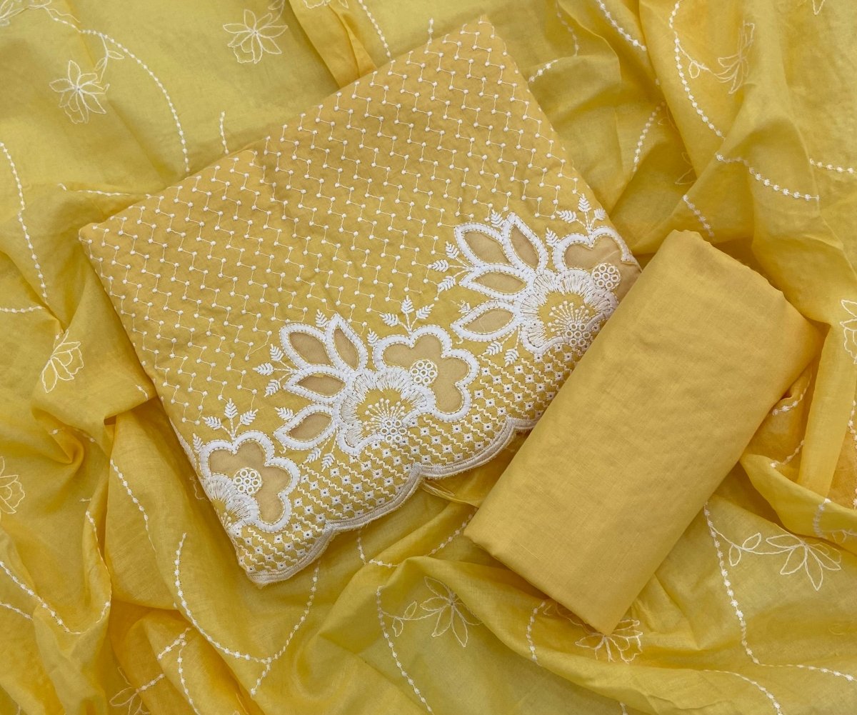 Graceful Cotton Chikankari Suit Set DN12 (Yellow) - Yanchi
