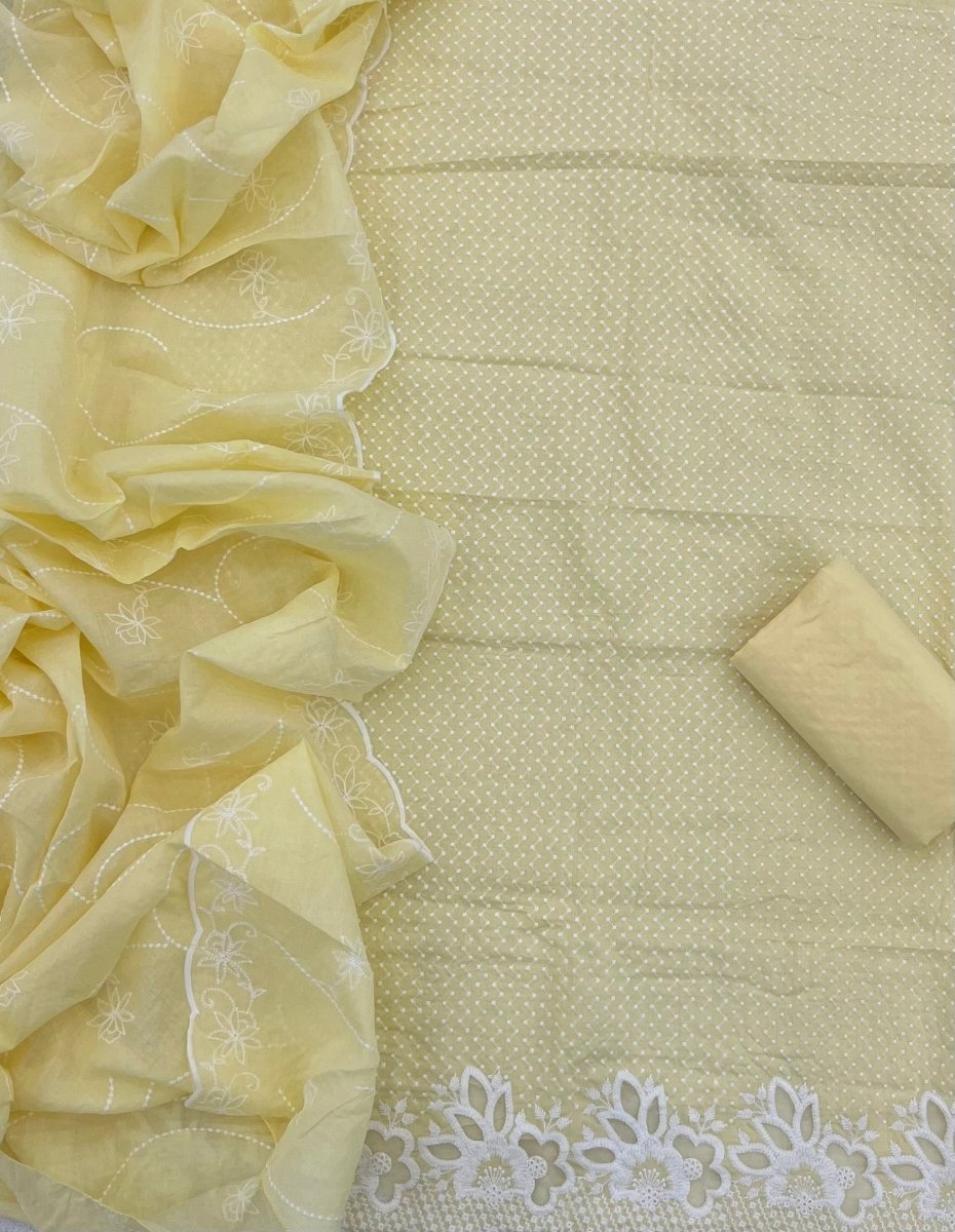 Graceful Cotton Chikankari Suit Set DN12(yellow) - Yanchi