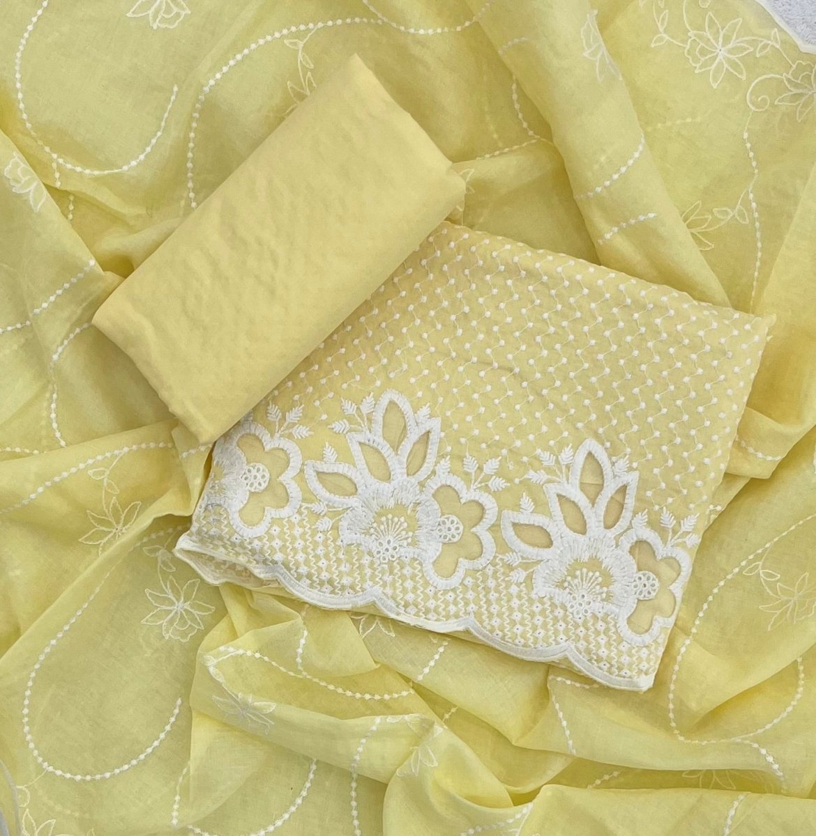 Graceful Cotton Chikankari Suit Set DN12(yellow) - Yanchi