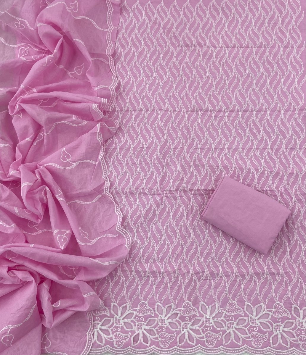 Graceful Cotton Chikankari Suit Set DN13 (Pink) - Yanchi