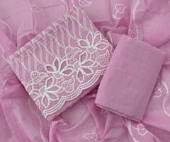 Graceful Cotton Chikankari Suit Set DN13 (Pink) - Yanchi
