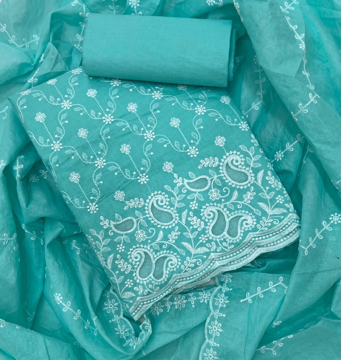 Graceful Cotton Chikankari Suit Set DN3 (Blue) - Yanchi