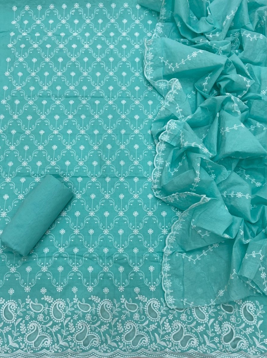 Graceful Cotton Chikankari Suit Set DN3 (Blue) - Yanchi