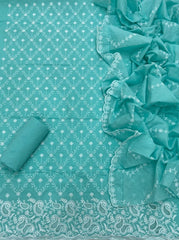 Graceful Cotton Chikankari Suit Set DN3 (Blue) - Yanchi