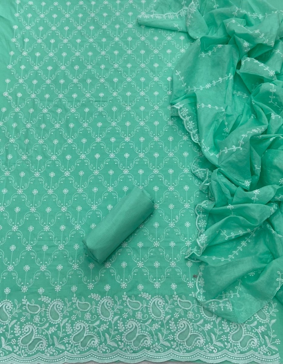 Graceful Cotton Chikankari Suit Set DN3 (Green) - Yanchi