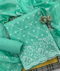 Graceful Cotton Chikankari Suit Set DN3 (Green) - Yanchi