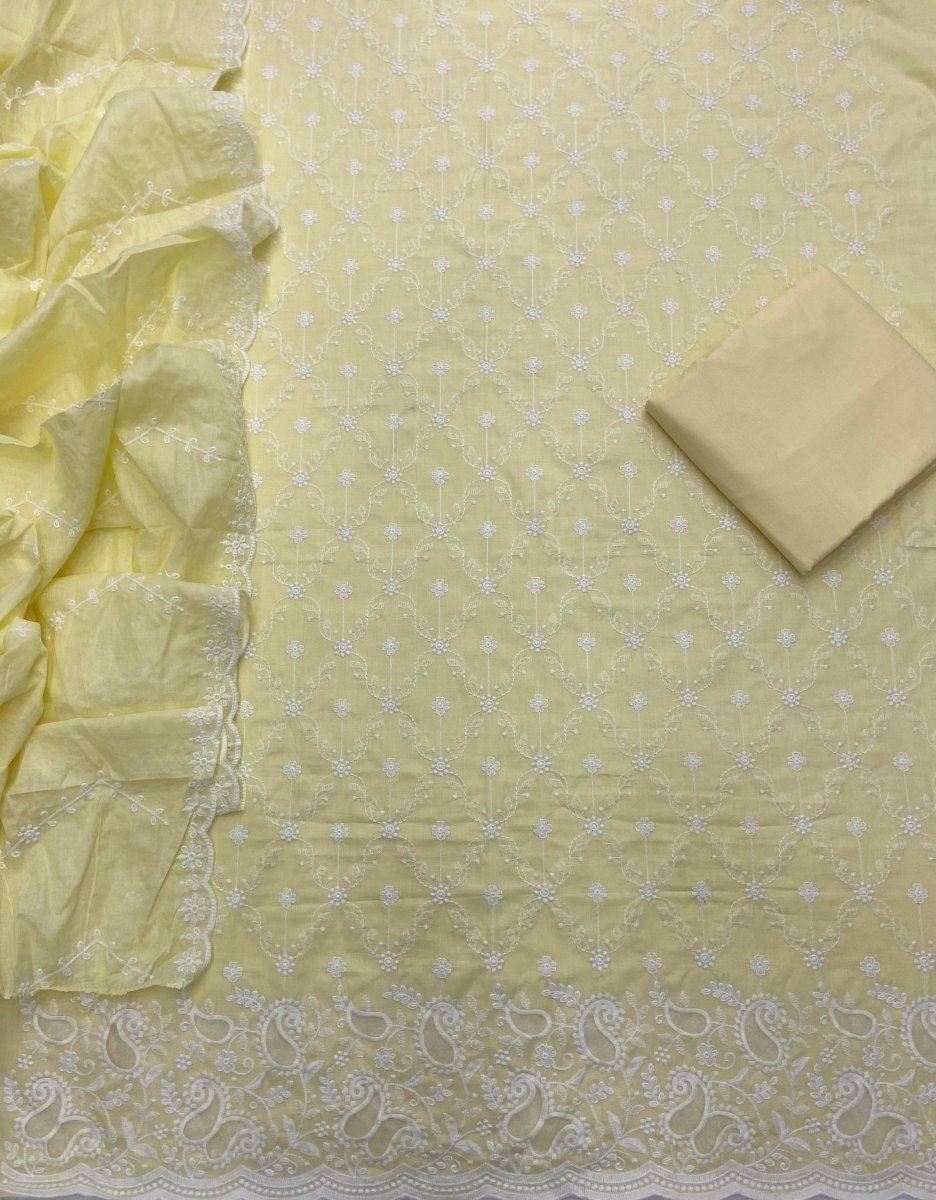 Graceful Cotton Chikankari Suit Set DN3 (Lemon Yellow) - Yanchi