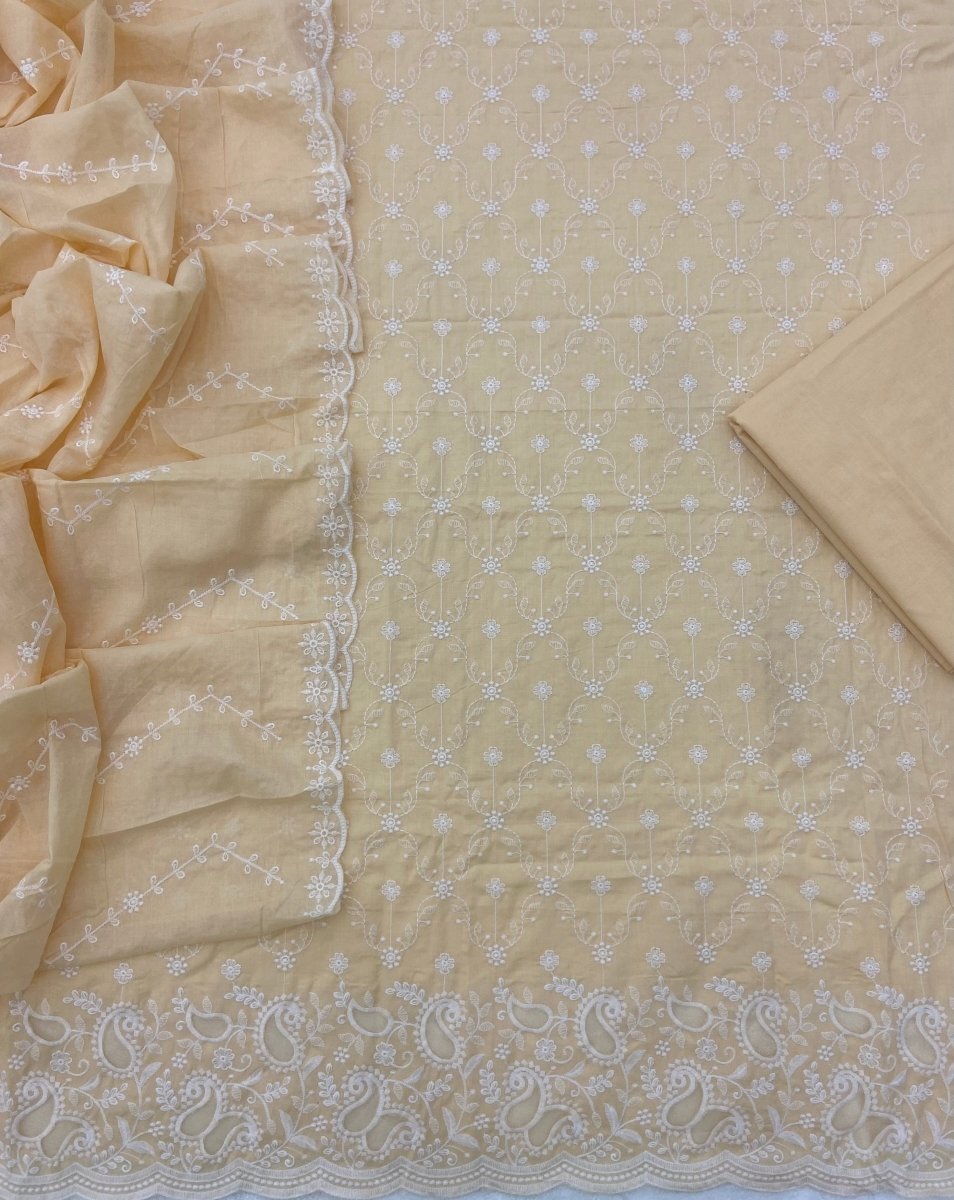 Graceful Cotton Chikankari Suit Set DN3 (Pastel Yellow) - Yanchi