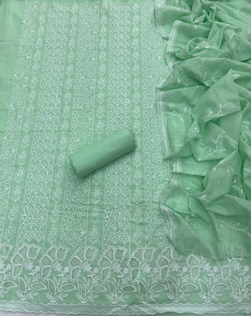 Graceful Cotton Chikankari Suit Set DN4 (Green) - Yanchi