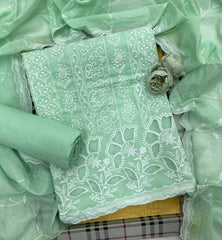 Graceful Cotton Chikankari Suit Set DN4 (Green) - Yanchi