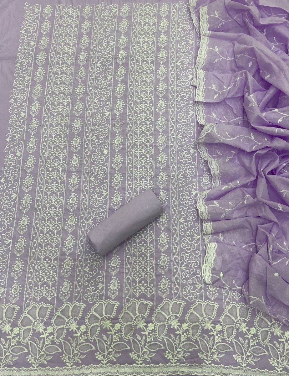 Graceful Cotton Chikankari Suit Set DN4 (Lavender) - Yanchi