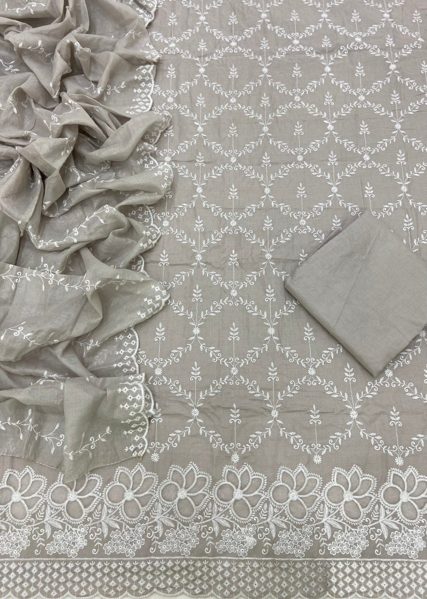 Graceful Cotton Chikankari Suit Set DN5 (Grey) - Yanchi