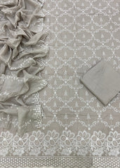 Graceful Cotton Chikankari Suit Set DN5 (Grey) - Yanchi