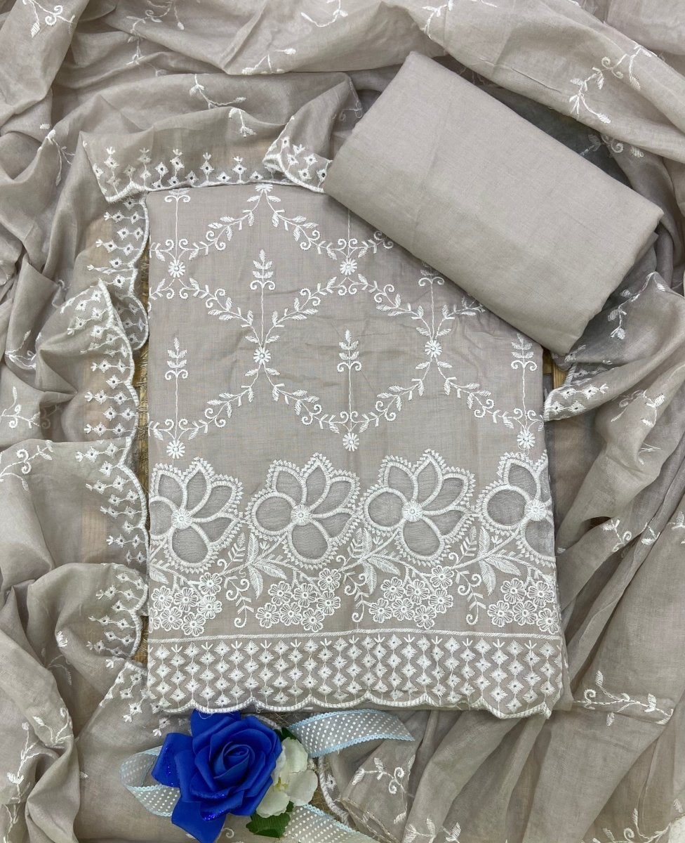 Graceful Cotton Chikankari Suit Set DN5 (Grey) - Yanchi