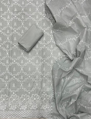 Graceful Cotton Chikankari Suit Set DN5 (Light - Grey) - Yanchi