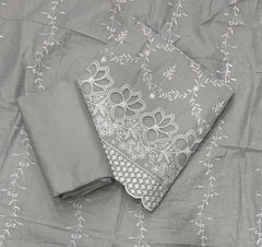 Graceful Cotton Chikankari Suit Set DN5 (Light - Grey) - Yanchi