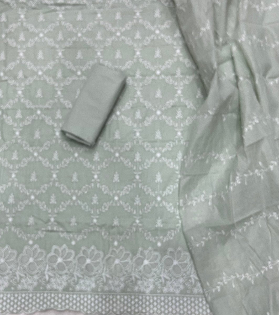 Graceful Cotton Chikankari Suit Set DN5 (Light - Pista) - Yanchi