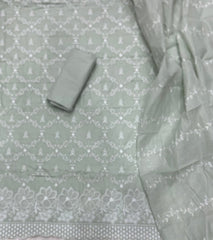 Graceful Cotton Chikankari Suit Set DN5 (Light - Pista) - Yanchi
