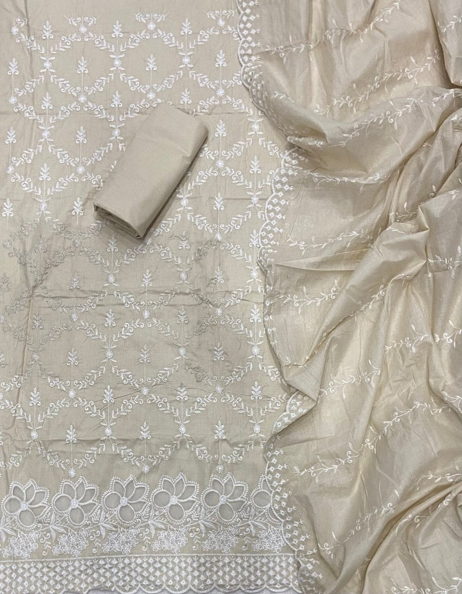 Graceful Cotton Chikankari Suit Set DN5 (Light - soft - Yellow) - Yanchi