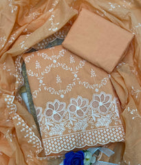 Graceful Cotton Chikankari Suit Set DN5 (Orange) - Yanchi