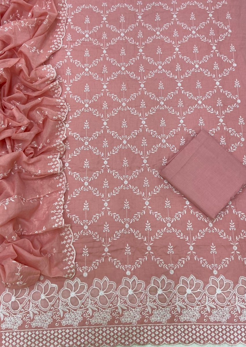 Graceful Cotton Chikankari Suit Set DN5 (Peach) - Yanchi