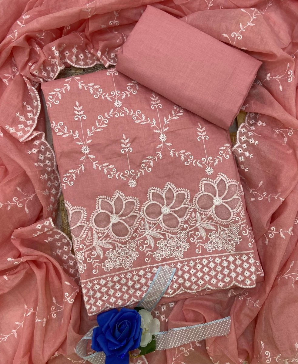 Graceful Cotton Chikankari Suit Set DN5 (Peach) - Yanchi