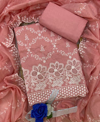 Graceful Cotton Chikankari Suit Set DN5 (Peach) - Yanchi