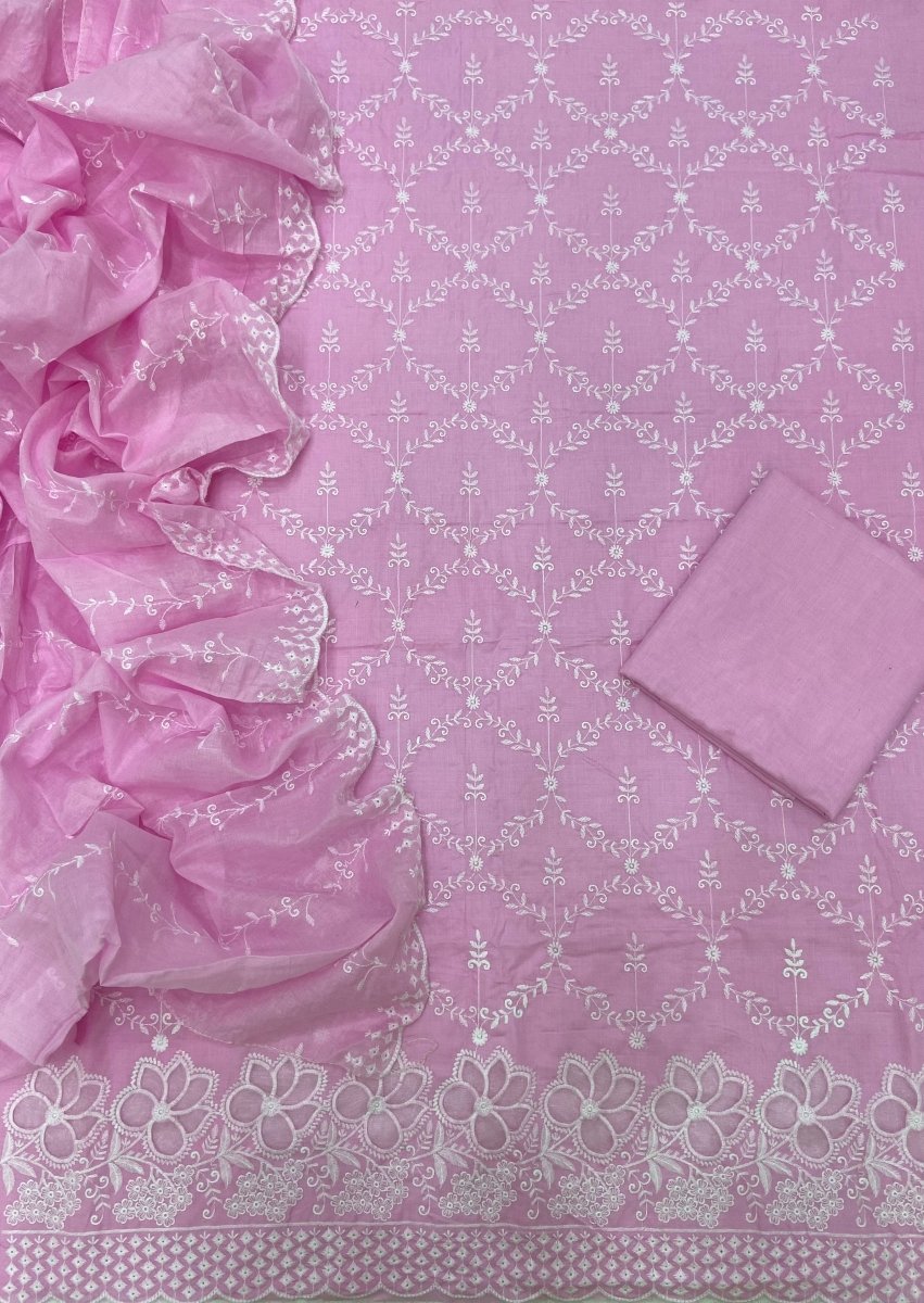 Graceful Cotton Chikankari Suit Set DN5 (Pink) - Yanchi